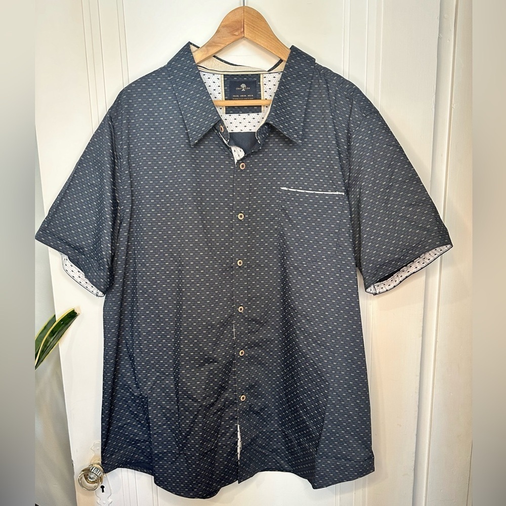 Craft+Flow Mens 2XL Navy Short Sleeve Button Up Shirt Flip Cuff Lightweight